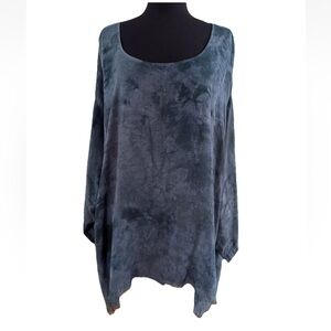 Olivvi Blouse Top Tie Dye High Low Art To Wear  Sz Large Lagenlook Boho Hippie